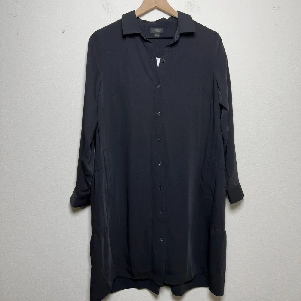 NEW J. Jill Wearever Collection Women Shirt Dress Black Small Minimalist Button